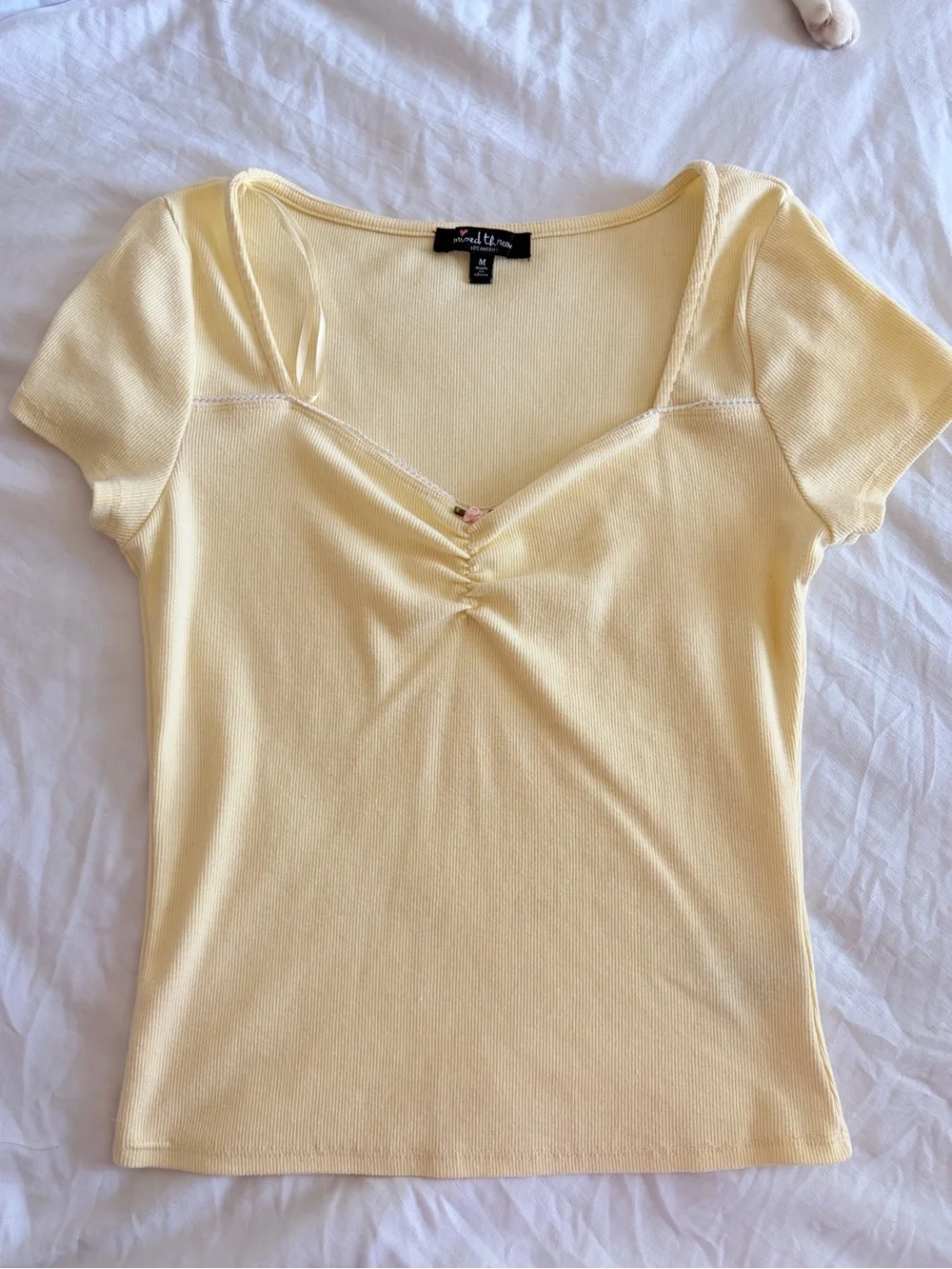 Light Yellow Ribbed Short Sleeve Top